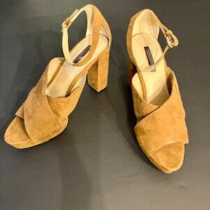 BCBGeneration Suede Platform Sandals in Camel Brown